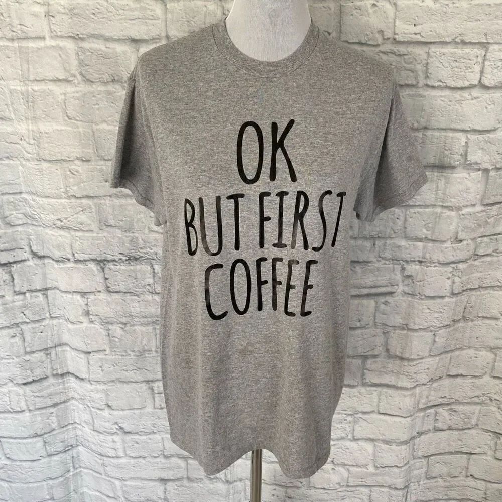 Women L Peaberrys coffee cafe short sleeve Crewneck shirt collectible grey